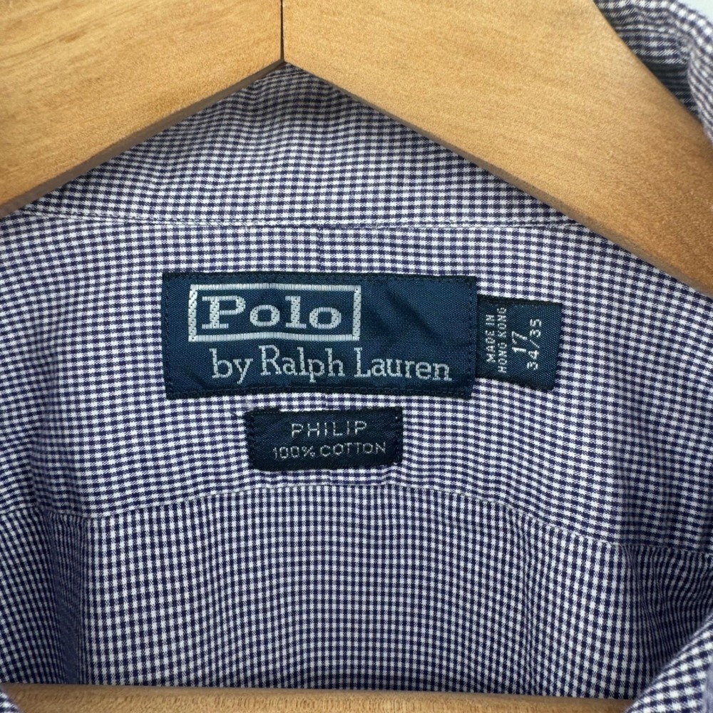 Polo Ralph Lauren Mens XL 17 Philip‎ Fit Gingham Dress Shirt Purple Cotton - Picture 4 of 8